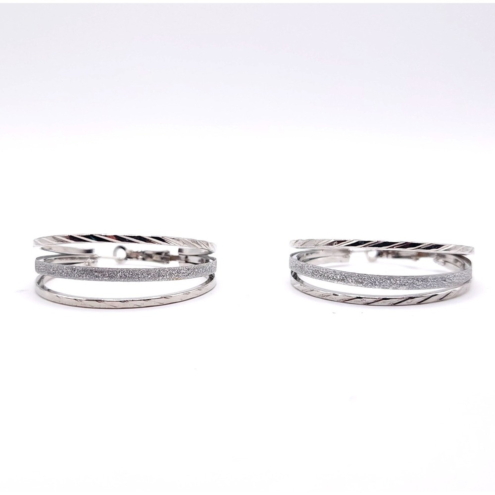 Silver Tone Multi Band Hoop Earrings Leverback Textured